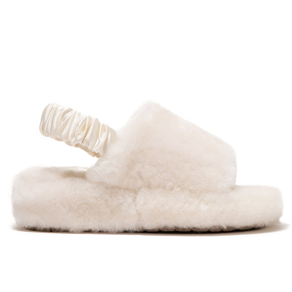 supasnug silk and sheepskin slipper mules slingback silk scrunchie  womens natural cream