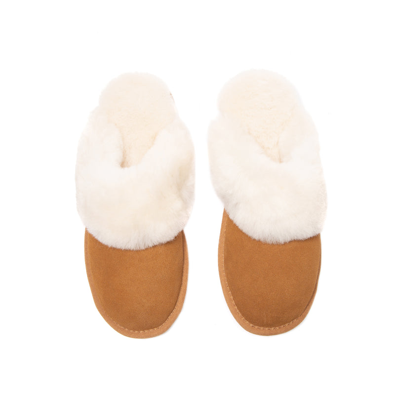 supasnug luxury mule slipper in pure grey sheepskin with a heavy cleated sole for durability 