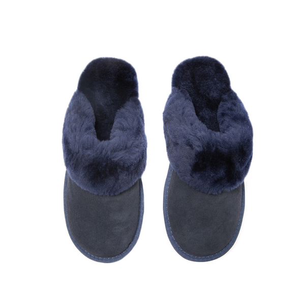 supasnug luxury mule slipper in pure grey sheepskin with a heavy cleated sole for durability 