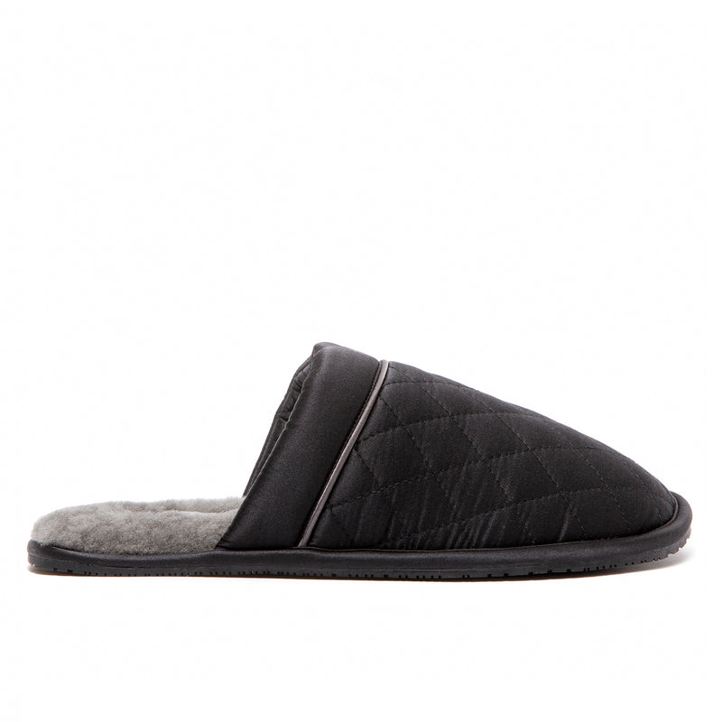 supasnug supa luxe quilted black and grey slipper luxury boudoir cosy warm fashion quiet luxury hypoallergenic