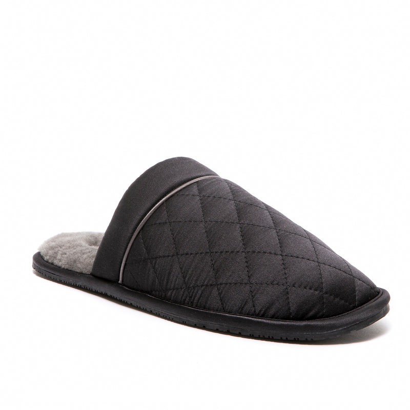 supasnug supa luxe quilted black and grey  quiet luxury hypoallergenic slipper luxury boudoir cosy warm fashion