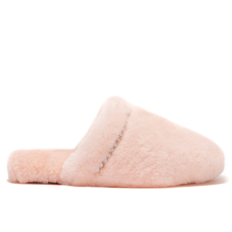 supasnug luxury pure baby pink sheepskin slipper with swarovski crystal jewel trim