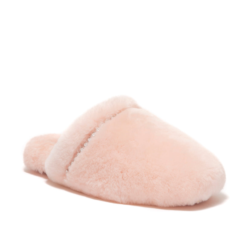 supasnug luxury pure baby pink sheepskin slipper with swarovski crystal jewel trim