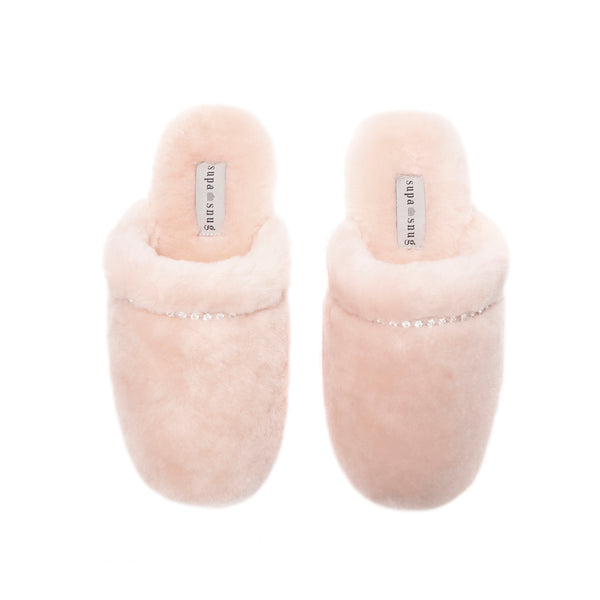 supasnug luxury pure baby pink sheepskin slipper with swarovski crystal jewel trim