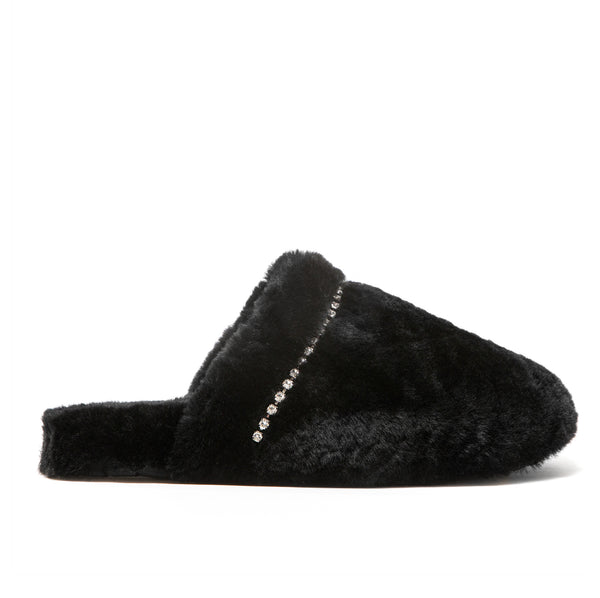 supasnug luxury pure black sheepskin slipper with swarovski crystal jewel trim