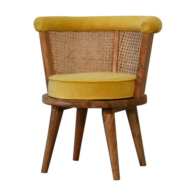 Mustard Cotton Velvet Nordic Rattan Chair