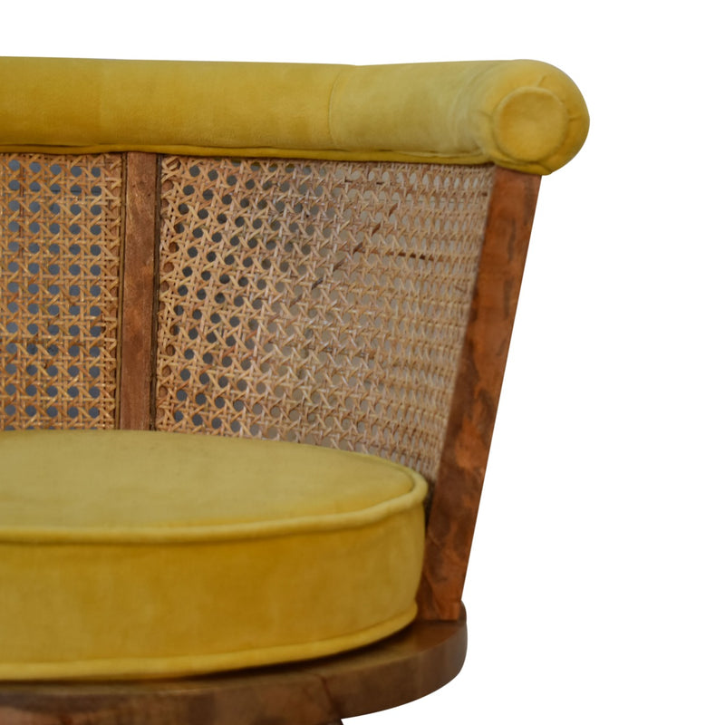 Mustard Cotton Velvet Nordic Rattan Chair