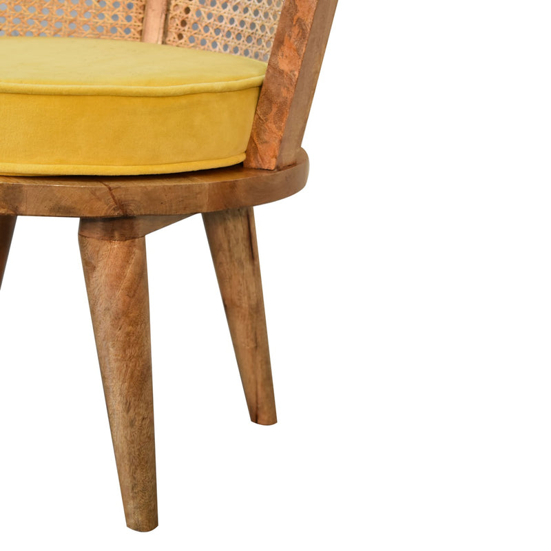 Mustard Cotton Velvet Nordic Rattan Chair