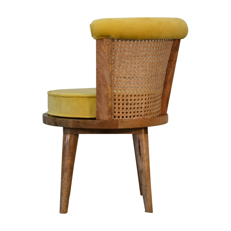 Mustard Cotton Velvet Nordic Rattan Chair