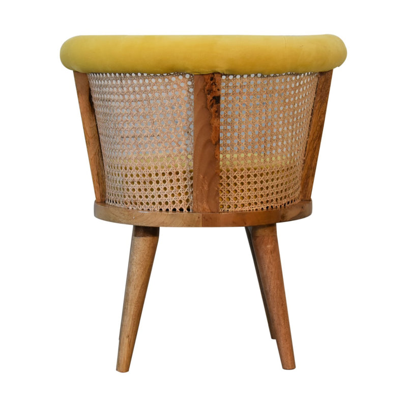 Mustard Cotton Velvet Nordic Rattan Chair