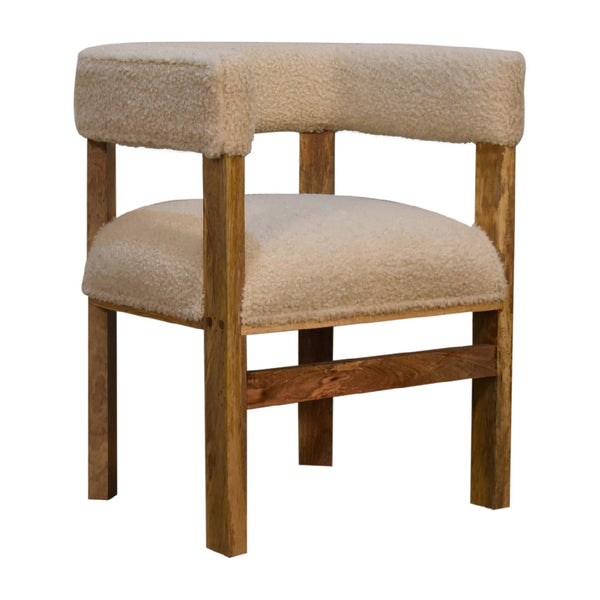 Cream Boucle Solid Wood Chair