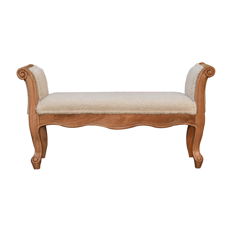 Cream Boucle French Style Bench