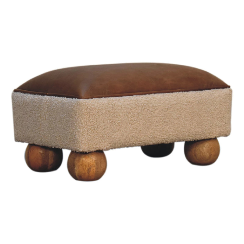 Tan Leather Boucle Ball Footstool