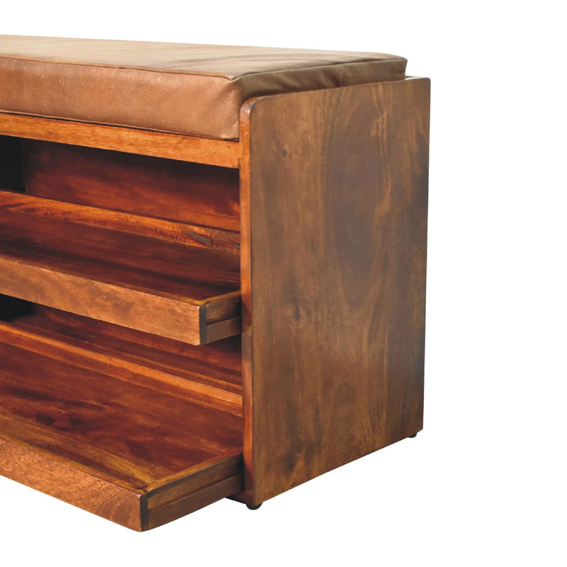Buffalo Hide Pull out Chestnut Shoe Storage Bench