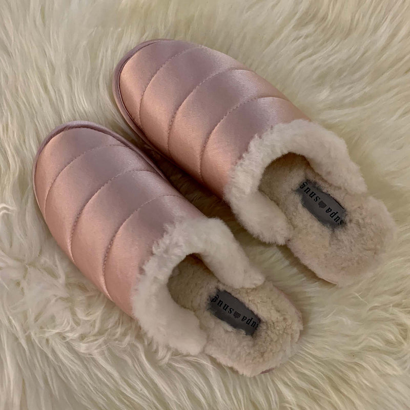 supasnug supa far pink silk pair womens slipper.  quiet luxury hypoallergenic