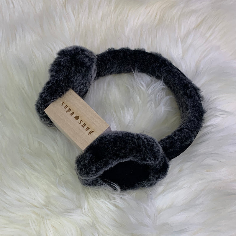 supasnug supa soft black sheepskin earmuffs warm and snuggly winter accessory 