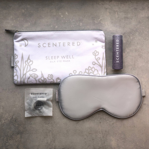 scentered silk sleep eye mask with aromatherapy balm ear plugs and travel case perfect gift